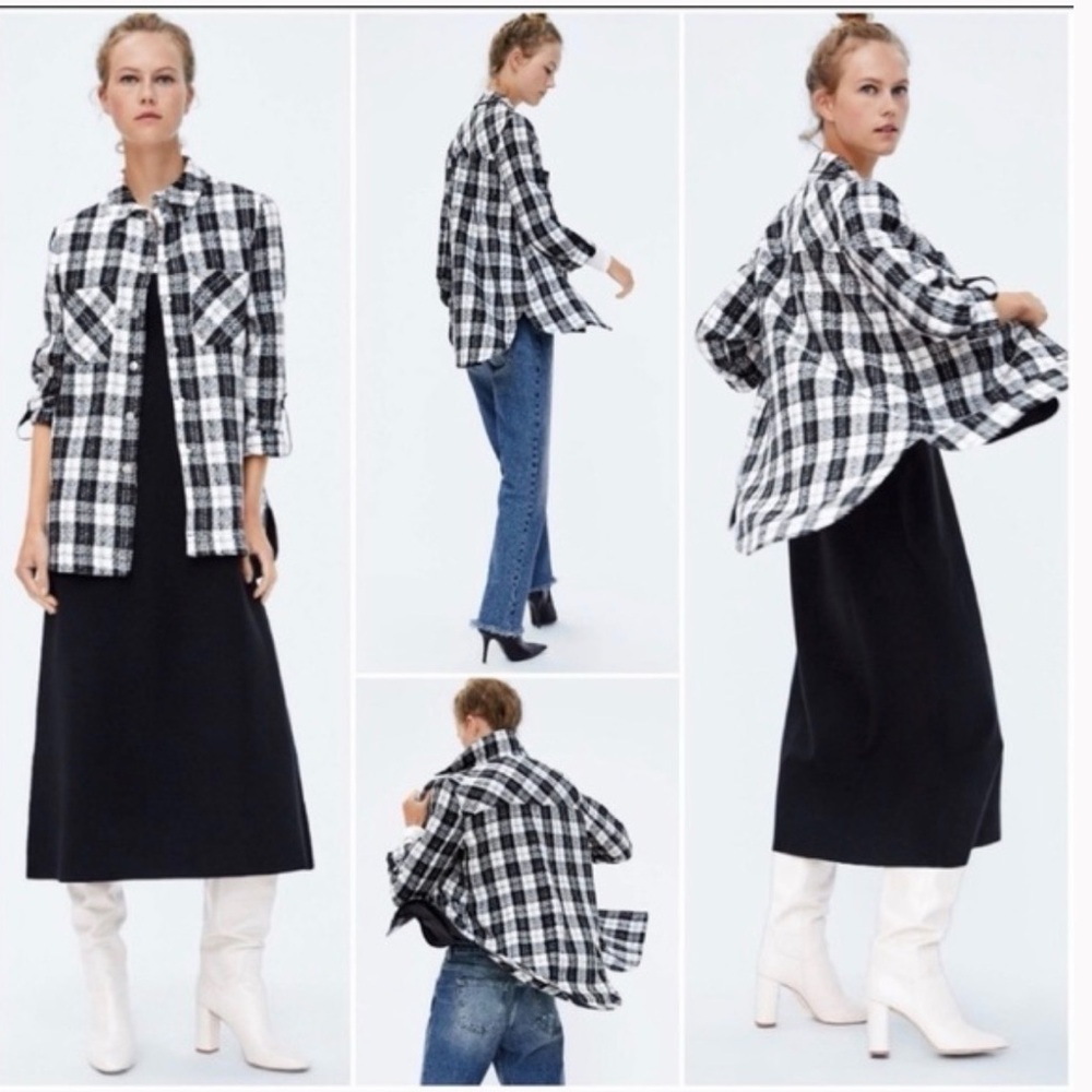 Zara Basic Black/White Overshirt/Shacket With Sna… - image 1